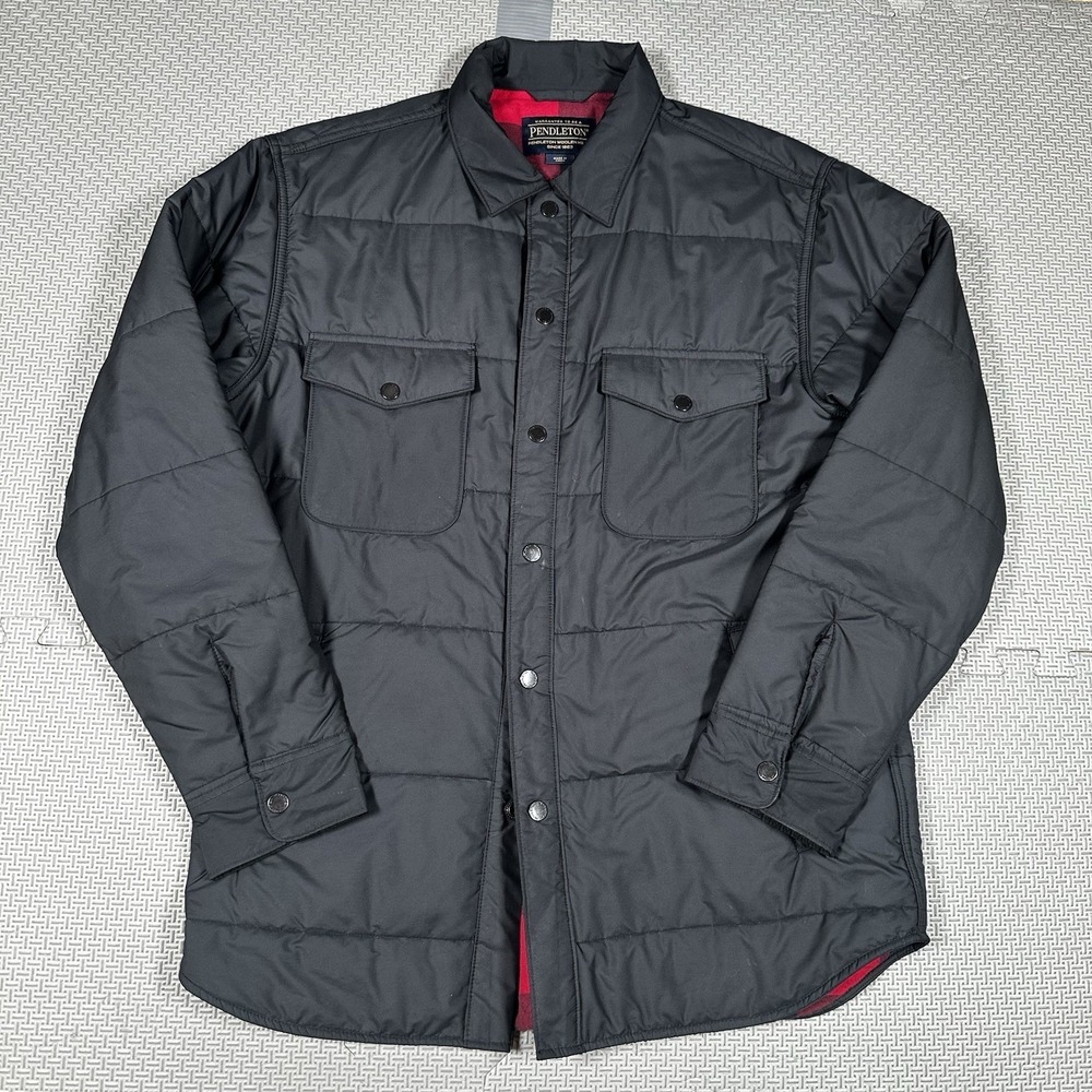 PENDLETON  Men's Flannel Lined Buffalo Quilted Shirt Jacket Black M Snap Shacket